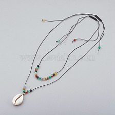 Cowrie Shell Beads Pendants Necklaces Sets, with Natural Gemstone and Brass Beads