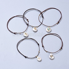 Cowhide Leather Cord Bracelets, with Natural Pearl and Brass Cubic Zirconia Findings