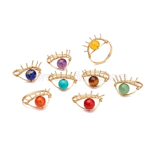 Gemstone Rings Set for Women, Evil Eye Finger Rings with Brass Findings