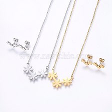 304 Stainless Steel Jewelry Sets, Stud Earrings and Pendant Necklaces, Flower