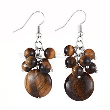 Natural Gemstone Dangle Earrings, with Iron Findings and Brass Earring Hooks