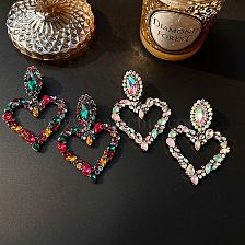 Wholesale Jewelry 1 Pair Elegant Heart Shape Alloy Rhinestones Drop Earrings