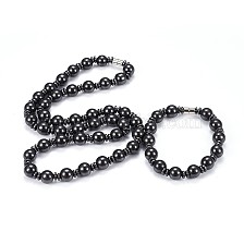 Synthetic Magnetic Hematite Jewelry Sets, Bracelets and Necklaces, with Magnetic Clasps