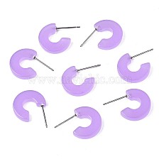 Transparent Cellulose Acetate(Resin) Half Hoop Earrings, Stud Earrings, with 304 Stainless Steel Pins, Letter C, Medium Purple, 16x3mm, Pin: 0.7mm