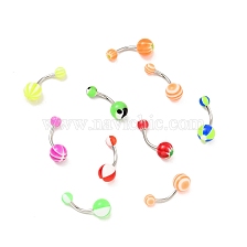 10Pcs Acrylic Round Beaded Curved Barbell, 304 Stainless Steel Piercing Navel Ring for Women