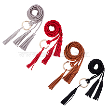 Gorgecraft 4Pcs 4 Color Microfiber Braided Chain Belts, Imitation Leather Double Tassel Charm Thin Waist Belts, with Golden Alloy Round Knotted Buckle, for Shirt Skirt Dress Overcoat