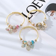 Wholesale Jewelry Elegant Lady Round Heart Shape Alloy Rhinestones Inlay Bangle