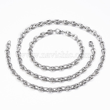 304 Stainless Steel Jewelry Sets, Coffee Bean Chain Necklaces and Bracelets, with Lobster Claw Clasps, Oval