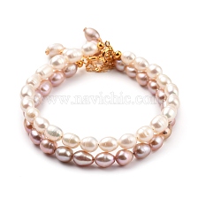 Natural Cultured Freshwater Pearl Beaded Bracelets, with Brass Cable Chains and 304 Stainless Steel Spring Ring Clasps