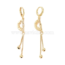 Clear Cubic Zirconia Half Round Dangle Hoop Earrings, Brass Chain Tassel Long Drop Earrings for Women