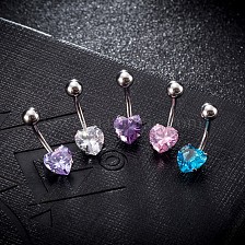 Piercing Jewelry, Brass Cubic Zirconia Navel Ring, Belly Rings, with 304 Stainless Steel Bar, Lead Free & Cadmium Free, Heart