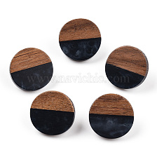 Resin & Walnut Wood Flat Round Stud Earrings with 304 Stainless Steel Pin for Women