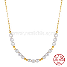 925 Sterling Silver with Natural Pearls Beads Necklaces, Oval