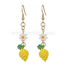 Handmade Glass Seed Beads Dangle Earrings, Lemon, Golden