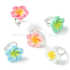 Plumeria Flower Resin Finger Ring, Silver Brass Adjustable Ring