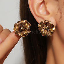 Elegant Coffee Flower Ear Clip Earrings