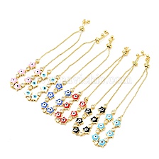 Clear Cubic Zirconia & Enamel Star with Evil Eye Links Slider Bracelet, Gold Plated Brass Jewelry for Women, Lead Free & Cadmium Free