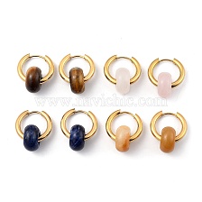 304 Stainless Steel Huggie Hoop Earrings, with 316 Surgical Stainless Steel Pin and Rondelle Natural Gemstone Beads, Golden