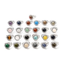 Gemstone Adjustable Rings, Platinum Tone Flower Brass Rhinestone Rings for Women, Cadmium Free & Lead Free