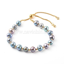 Potato Natural Pearl Slide Bracelets, Bolo Bracelets, with 304 Stainless Steel Box Chains, Golden