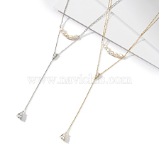 925 Sterling Silver Double Layer Necklaces, with 5A Cubic Zirconia Charms, Natural Freshwater Pearl Necklaces