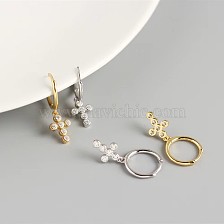 Fashionable S925 Silver Zircon Cross Earrings