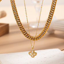 Layered European and American hip-hop style clover pendant necklace.