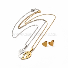 Heart with Boy & Girl Matching Couple Pendant Necklaces & Stud Earrings, Vacuum Plating 304 Stainless Steel Word Love You Jewelry Set for Valentine's Day