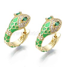 Green Cubic Zirconia Snake Huggie Hoop Earring, Real 18K Gold Plated Brass Enamel Chunky Hoop Earrings for Women, Nickel Free