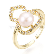 Natural Pearl Finger Open Cuff  Ring Micro Pave Clear Cubic Zirconia, Brass Finger Rings, Gourd