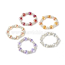 Sparkling Heart Glass Beads Stretch Bracelet for Children, Two Tone Glass Beads Bracelet, White