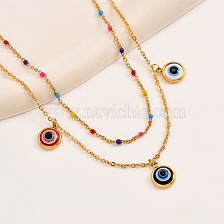 Bohemian-style colorful double-layer necklace, perfect gift for ladies' daily vacation.