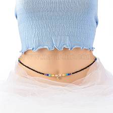 Glass Seed & Cat Eye Waist Beads, Brass Evil Eye Charm Belly Chains for Women