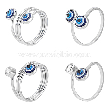 PandaHall Elite® 4Pcs 4 Style Resin Evil Eye Cuff Rings, 304 Stainless Steel Wire Wrap Jewelry for Women