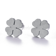 Unisex 304 Stainless Steel Stud Earrings, Four Leaf Clover