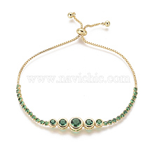 Adjustable Brass Micro Pave Cubic Zirconia Bolo Bracelets, Slider Bracelets, Golden, Green, 9-1/2 inch(24cm), 1.3~8mm