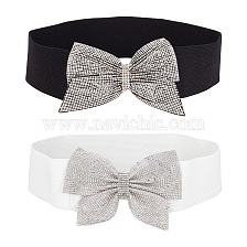 AHADERMAKER 2Pcs 2 Style Polyester Elastic Chain Belt, Rhinestone Bowknot Waist Belt for Shirt Dress Overcoat