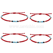 4Pcs 4 Style Glass Seed & Brass Braided Bead Bracelets and Anklets Set, Friendship Jewelry for Women