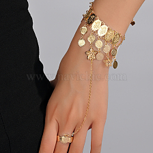 Vintage Gold Plated Multi-layer Coin Fringe Hand Back Women's Bracelet Set