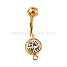 304 Stainless Steel Navel Rings, Belly Button Rings, Curved Barbell with Loop & Rhinestone, Piercing Jewelry, Golden