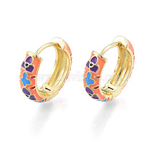 Colorful Enamel Flower Hoop Earrings, Brass Jewelry for Women, Nickel Free