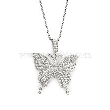 201 Stainless Steel Chain, Zinc Alloy and Rhinestone Pendant Necklaces, Butterfly