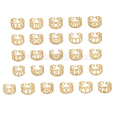 26Pcs 26 Style Vacuum Plating Golden 304 Stainless Steel Letter Open Cuff Rings Set, Alphabet Initial Letter