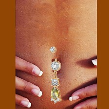 Piercing Jewelry, Brass Cubic Zirconia Navel Ring, Belly Rings, with 304 Stainless Steel Bar, Cadmium Free & Lead Free, Drop