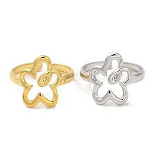 304 Stainless Steel Open Cuff Rings, Hollow Flower