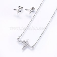 304 Stainless Steel Jewelry Sets, Stud Earrings and Pendant Necklaces, Heartbeat