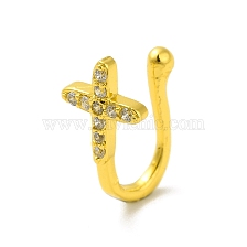 Clear Cubic Zirconia Cross Clip on Nose Rings, Brass Nose Cuff Non Piercing Jewelry for Women Men