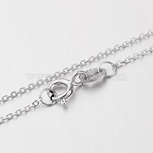 Anti-Tarnish Electroplated Rhodium Plated Sterling Silver Cable Chain Necklaces, with Spring Ring Clasps, Thin Chain, Platinum, 18 inch, 1mm wide