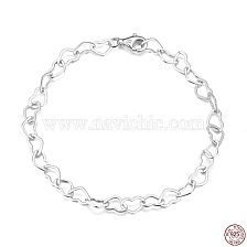 925 Sterling Silver Heart Link Chain Bracelets, with S925 Stamp