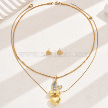 Elegant 18K Gold Plated Jewelry Set for Women, Double-layer Necklace+Earrings